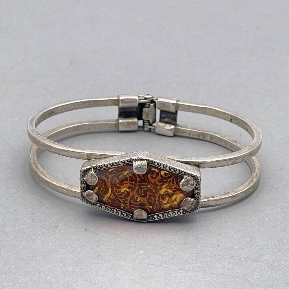 Silver Hinged Double Cuff Bangle Bracelet - image 3